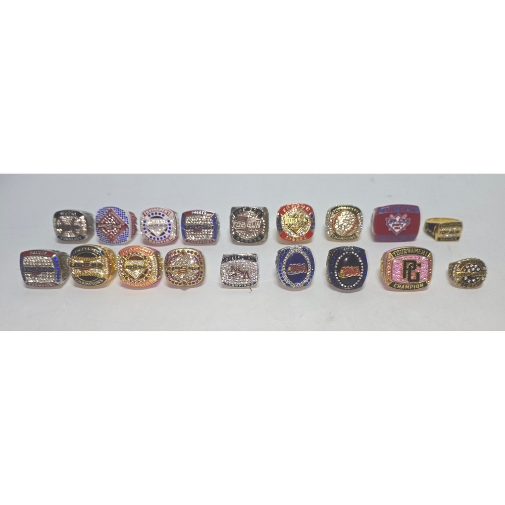 Lot of 18 USSSA, NSA, & Top Gun Perfect Game Baseball, Softball Tournament Rings